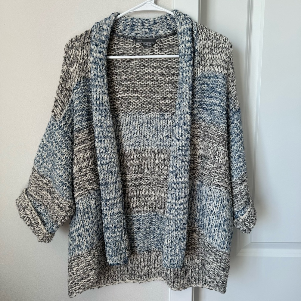 Vince Blue Gray Striped Oversized Cardigan Size XS/S Chunky Knit Fall Winter - Picture 5 of 15